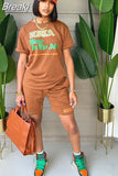 Women Two Piece Sets Summer Letter Print Round Neck Tshirt And Shorts Tracksuits Casual Female Jogger Matching