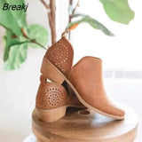 Autumn New Women's Shoes Hollowed Out Breathable Heel Increased Casual Breathable Loafers Pointed Short Boots Large