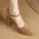 Toe Chunky Platform Pumps Women 2023 Spring Faux Suede Very High Heels Shoes Woman Ankle Buckle Thick Heeled Party
