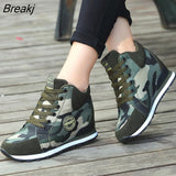 Spring High Top Wedge Platform Sneakers Women Casual Shoes Hidden Heels Ladies Sneakers Camouflage Basket
