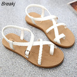 Shoes Woman Sandals Elastic Flat Sandalias Mujer 2021 Strappy Gladiator Beach Sandals Ladies Flip Flops
