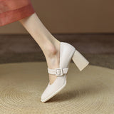 Fashion Spring Autumn Pumps Women High Heels Shoes Chunky Heels Buckle Loafers Platform Black Brown Retro Heels Women