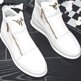 Men Leather Casual Shoes Slip on Loafers Shoes White Men's Platform Shoes Fashion Leisure Driving Shoes Soft