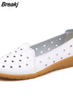 PU Leather Casual Shoes for Women Summer Flat Cut Outs Breathable Loafers Ladies Ballet Moccasins Female Chaussures