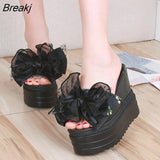 Rabbit Head Wedge-heeled Slippers Women's Summer New In-line Waterproof Platform High-heeled Bow Sandals