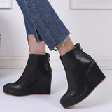 Breakj And Winter Slope And Thick Bottom High Heel Tip Fashion Rubber Boots Black