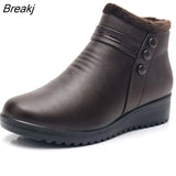 2023 Fashion Winter Boots Women Leather Ankle Warm Boots Mom Autumn Plush Wedge Shoes Woman Shoes Big Size