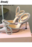 Sequined Bowknot Women's Sandals Sexy Ankle Strap High Heels Pumps Female Sandals 2023 Summer Wedding Nightclub
