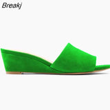 Women Slippers Elegant Summer 3cm Velvet Mules Wedge Sandals Slippers Open Toe High Heels Casual Dress Woman