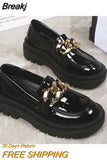 Female Shoes Women Fashion Mary Janes Round Toe Flats Loafers Oxfords Platform Casual Metal Chain Buckle Ladies Heels