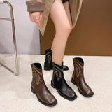 Pointy Retro Embroidered Coarse And Western Cowboy Boots New Personality Short Boots For Autumn/Winter