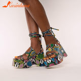 Women's Platform Sandals Wedges Heels High Heel Shoes Gray Snake Veins Leisure Footwear Chunky Heels Comfy Women
