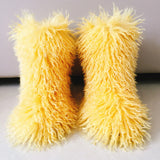 Hot Women Warm Fluffy Leather Boot Winter Plush Artificial Fur Snow Boot Outdoor Antiskid Shoe Mujer Platform Cotton
