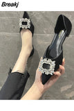 Fashion Crystal Buckle Women's Flats Pointed Toe Rhinestones Single Shoes Crystal Slip on Mules Dress