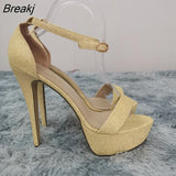 Women Sandals Sexy Crystal Flash Open Toes 14cm Supper High Heels Patent Leather Nighclub Platform Party Red Wedding
