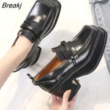 Heel Mary Jane Shoes for Women 2021 Summer Autumn Chunky High Buckle Strap Pumps Leather Woman Thick Bottom High