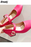 Toe Vintage Ankle Buckle Mary Jean Shoes 2023 European Style Thick High Heels Solid Elegant Women's Pumps Spring