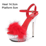 Sandals For Women Waterproof Platform Women Shoes 2023 Summer New Fur Transparent High Heels 14.5cm Female Party