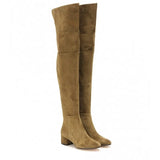 Winter Women Over-the-knee Boots Round Toe Mid-heel Faux Side Zipper Plush Botas Mujer Classics Suede Thigh High