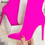 Autumn Winter Socks Boot Women High Heels Sexy Shoes Plus Size Pointed Toe Solid Color Stretch Ankle Boots Femmes