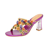 Slippers Full Of Diamond High Heels Women's New Fashion Thick Heels Wear Fashionable Sexy Slippers In The Summer Of