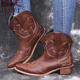 Botas Mujer Faux Leather Cowboy Ankle Boots for Women Wedge High Heel Boots Snake Print Western Cowgirl Boots