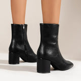 White High Heels Ankle Boots for Women 2023 Autumn PU Leather Square Toe Short Boots Woman Fashion Thick Heels Botas
