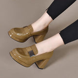 Fashion Women's Shoes Fashion Spring Autumn Women High Heels Round Toe Thick Heels Patent Leather Female Pumps Zapatos