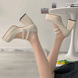 Word With High Heels For Women With Single Shoes 2024 Spring New Korean Version Of Thick Soles, Thick Heels, Square Heels, Retro Mary Jane