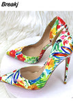 empty colorful print 8cm 10cm 12cm high thin heel slip on pointed toe night club dating sexy shoes QP200