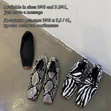 Square Toe Flats Shoes Women Slip On Loafers Comfortable Ballet Zebra Snake Pattern Shoe Big Size 35-41 Zapatillas