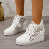 Women Lace-Up High Top sneakers women White lace Casual shoes Comfortable Height Increasing Sneakers Plarform Female Ankle