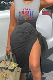 Sexy Bodycon Pleated Side Slit Knee Dresses Women Printing Round Neck Short Sleeve Dress Fashion Slim Party
