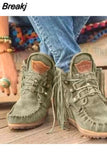 Women Ankle Boots Ladies Suede Shoes Tassel Single Boots Pop Tide Silp-on Boho Boots Women Flat Shoes Cowboy Shoes Short