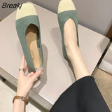 NEW Women Slip On Flat Loafers Patchwork Square Toe Shallow Ballet Flats Shoes knitting Casual Flat Shoes Ballerina