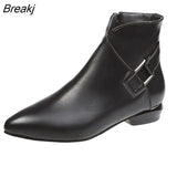 Women Ankle Boots 2023 Autumn Winter Zip PU Leather Thick Low Heel Belt Buckle Casual Shoes Plus velvet Bota Feminina Cano