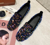 Women Flat Glitter Sneakers Casual Female Slip-On Bling Platform Comfortable Plus Size Loafer Shoes