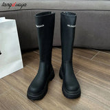 Women Boots Fashion Casual Non Slip Zipper Knee Boots Woman Comfortable Round Boots Ladies Platform PU Winter Boot Female