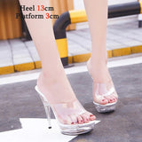Sandals Fashion Crystal Women's Shoes 13/15CM Thin Heel Transparent Sexy Wild Catwalk High Heels Performance Party