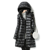 Slim Women Duck Down Jacket Long Ultra Light Thin Casual Coat Women Down Coat Puffer Jacket Slim Remove Hooded Parka
