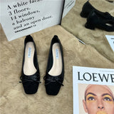 Tie Shallow Mouth Single Shoes Women's Thick Heels 2024 Spring And Autumn New Style Square Head Middle Heel Grandma Shoes High Heel Work