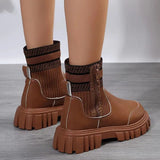 Platform Chelsea Boots for Women 2023 New Fashion Striped Knitted Ankle Boots Female Plus Size Autumn Winter Botas