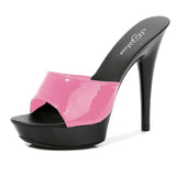 Women Slipper 2023 Summer Fine Heel 13cm Shoe Slipper Platform Patent leather Pumps Sexy Shoes Stripper Hihg Heels