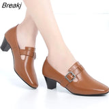Genuine Leather shoes Women Square Toe Pumps Sapato feminino Med Heels Big Size 41 42 43 Fashion Causal Women