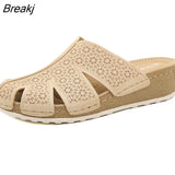 Shoes Women Slippers Tiny Flowers Summer Holiday Beach Shoes Brand Ladies Wedges Slippers Wedge Heel 4cm