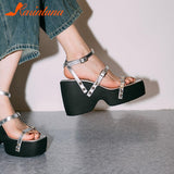 High Heels Women Sandals Summer Hot Fashion Ankle Buckle Single Shoes Korean Style Simply Retro Muffin Bottom