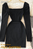Women Elegant Square Neck Long Sleeve Bodycon Mini Dress 2023 Fashion Spring Slim Party Club Dress Vestidos Fashion
