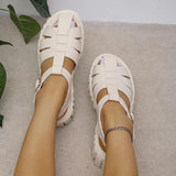 Rome Closed Toe Platform Sandals for Women Buckle Strap Thick Bottom Sandals Woman Summer Pu Leather Student
