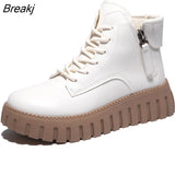 New Winter Women Platform Sneakers Fashion Lace Up Casual Snow Boots Ladies Cotton Shoes White Warm Plush Short