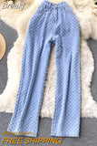 Jeans for Women Casual Streetwear New Spring Autumn High Waist Straight Leg Pants Fashion White Blue Denim